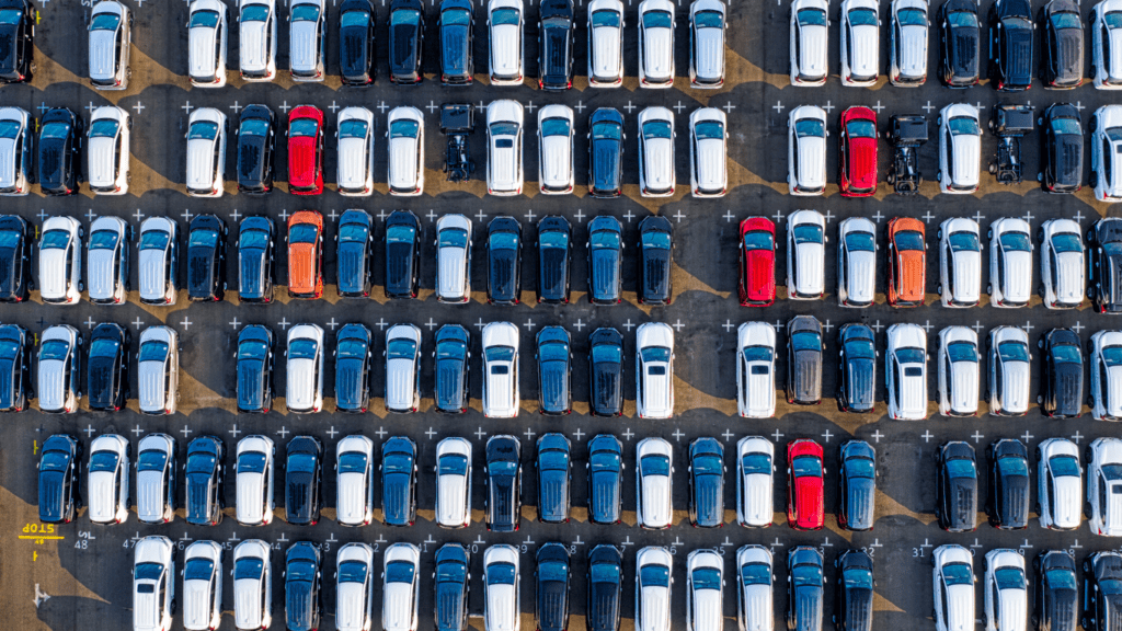 Rows of different cars 