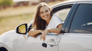 woman inside her car